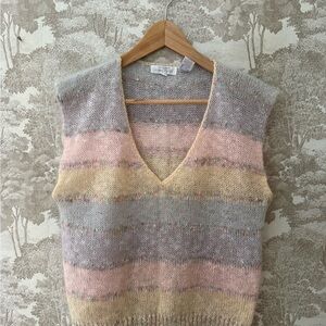 Vintage JEANNE PIERRE Pastel Striped V-Neck Sweater Vest